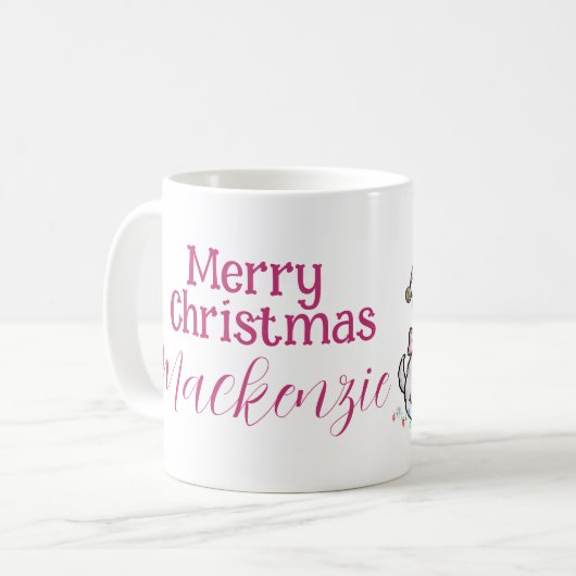 サンタハット名前をカスタムするの可愛いクリスマスの子猫 コーヒーマグカップ (正面左)