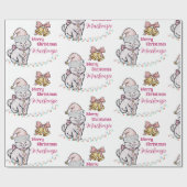 サンタハット名前をカスタムするの可愛いクリスマスの子猫 ラッピングペーパー (フラット)