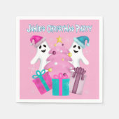 サンタハット幽霊とクリスマスツリー&プレゼント スタンダードカクテルナプキン (正面)