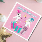 サンタハット幽霊とクリスマスツリー&プレゼント スタンダードカクテルナプキン