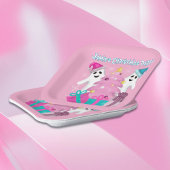 サンタハット幽霊とクリスマスツリー&プレゼント ペーパープレート