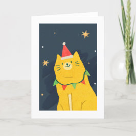 サンタハット折り畳みホリデーカードのクリスマスキャット シーズンカード