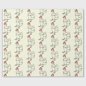 サンタハット柄のクリスマスチキン ラッピングペーパー (フラット)