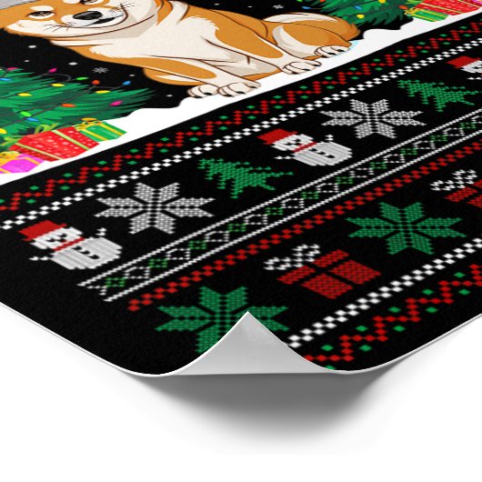 サンタハット柴犬ドッグクリスマスツリーライト醜 ポスター (角)