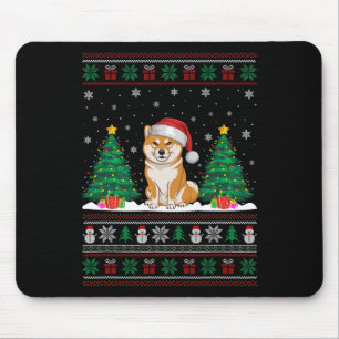 サンタハット柴犬ドッグクリスマスツリーライト醜 マウスパッド