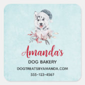 サンタハット業界のクリスマスハスキー犬 スクエアシール (正面)