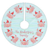 サンタハット沿岸のクリスマスと可愛い赤いカニ ブラッシュドポリエステルツリースカート (正面)