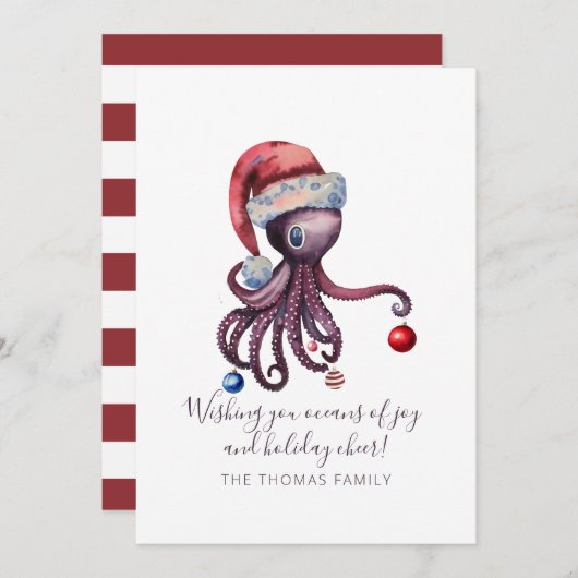 サンタハット海のクリスマスユニークタコ航海のコ シーズンカード (正面/裏面)