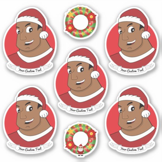 サンタハット漫画を持つアフリカ系アメリカ人の男性 シール (正面)