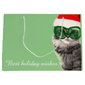 サンタハット猫、クリスマスプレゼント ラージペーパーバッグ (正面)