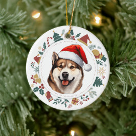サンタハット秋田犬クリスマスイメージリース セラミックオーナメント