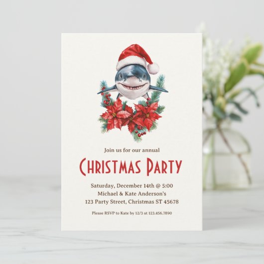サンタハット素晴らしのクリスマスパーティーでホワイトシャーク 招待状 (スタンド正面)