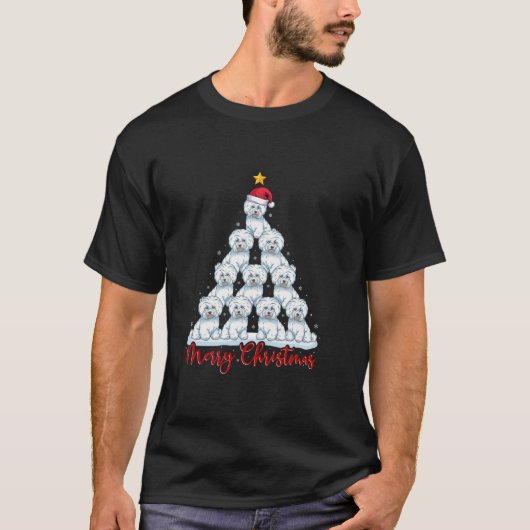 サンタハット醜いクリスマスおもしろいビチョンフリースドッグクリステム Tシャツ (正面)