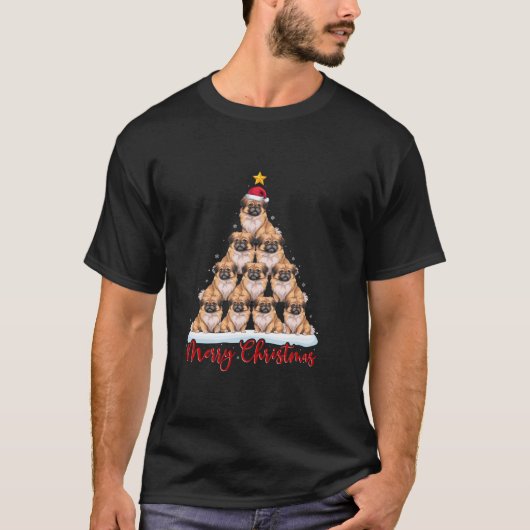 サンタハット醜いクリスマスペキンおもしろいゲスドッグクリスマス Tシャツ (正面)