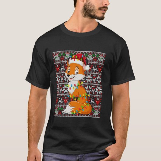 サンタハット醜いクリスマスメンズウィメンズキッズキツネ Tシャツ (正面)