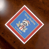 サンタハット野生動物と可愛いメリークリスマスラクーン スタンダードランチョンナプキン