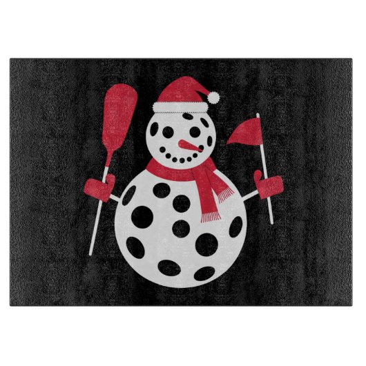 サンタハット雪だるまファミリークリスマスマッチングピックボール カッティングボード (正面)