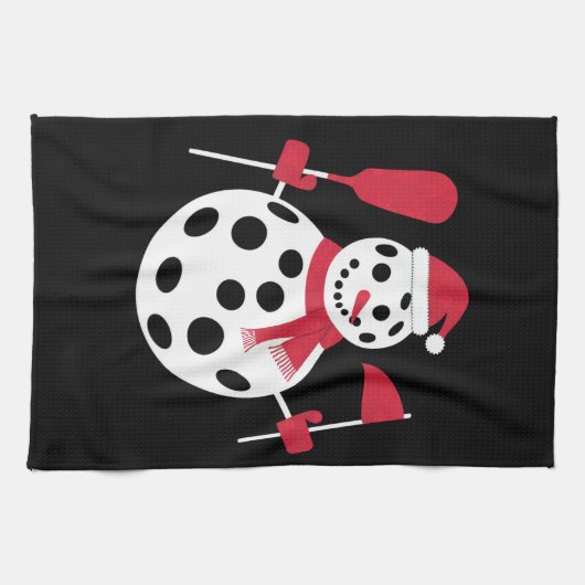 サンタハット雪だるまファミリークリスマスマッチングピックボール キッチンタオル (横)