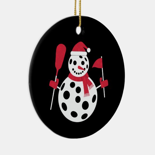 サンタハット雪だるまファミリークリスマスマッチングピックボール セラミックオーナメント (右)