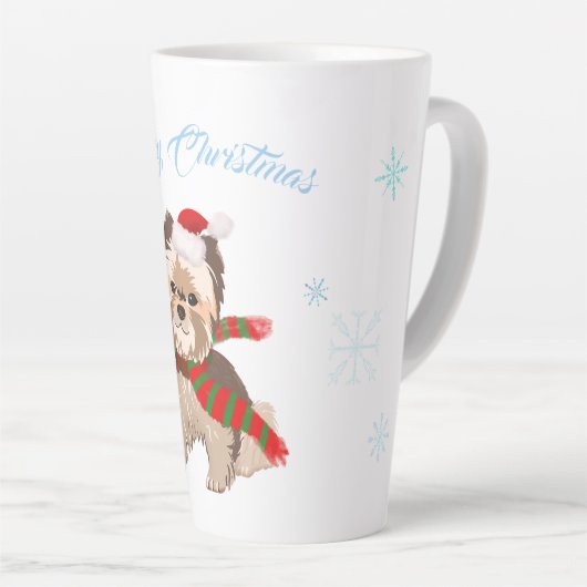 サンタハット雪のかわいいクリスマスヨークシャーテリア カフェラテマグ (右アングル)
