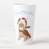 サンタハット雪のかわいいクリスマスヨークシャーテリア カフェラテマグ (正面)