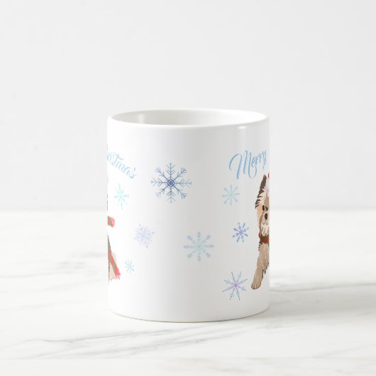 サンタハット雪のかわいいクリスマスヨークシャーテリア コーヒーマグカップ (中央)