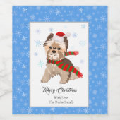 サンタハット雪のかわいいクリスマスヨークシャーテリア ワインラベル (シングルラベル)