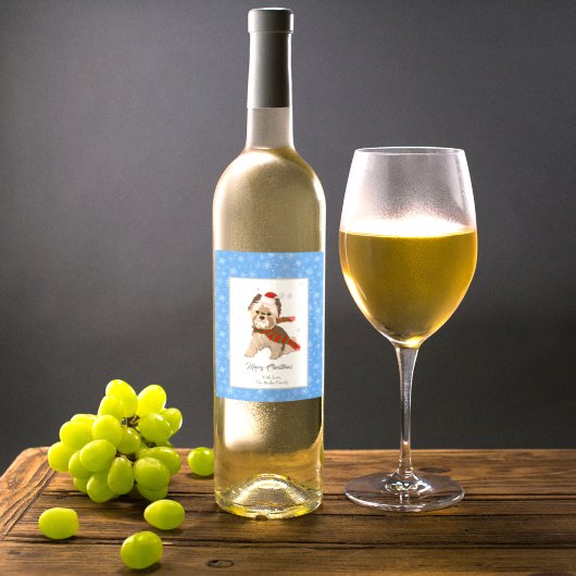 サンタハット雪のかわいいクリスマスヨークシャーテリア ワインラベル