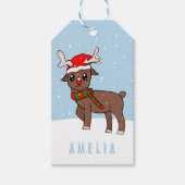 サンタハット雪のキッズがかわいい鹿 ギフトタグ (正面)