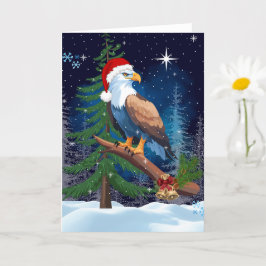 サンタハット雪のシーンを持つクリスマスイーグル カード