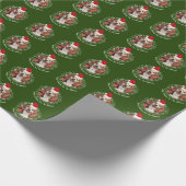 サンタハット雪の結晶グリーンクリスマスでペットの写真 ラッピングペーパー (角)