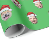 サンタハット顔カスタムファミリー5枚の写真クリスマス ラッピングペーパー (ロールコーナー)