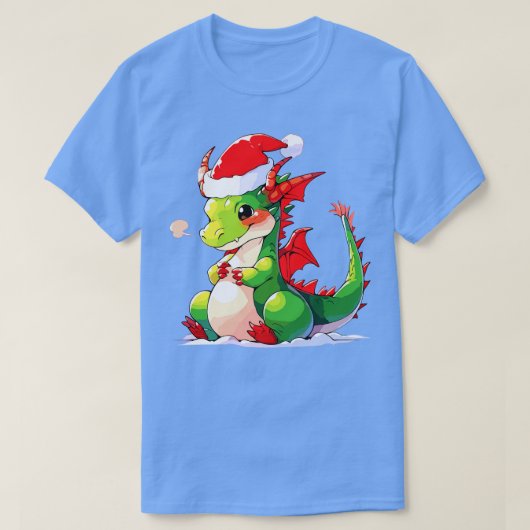サンタハット1の可愛いクリスマスドラゴン Tシャツ (デザイン正面)