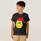 サンタハット イエロー スマイル フェイス Tシャツ クリスマス 冬 (正面フル)