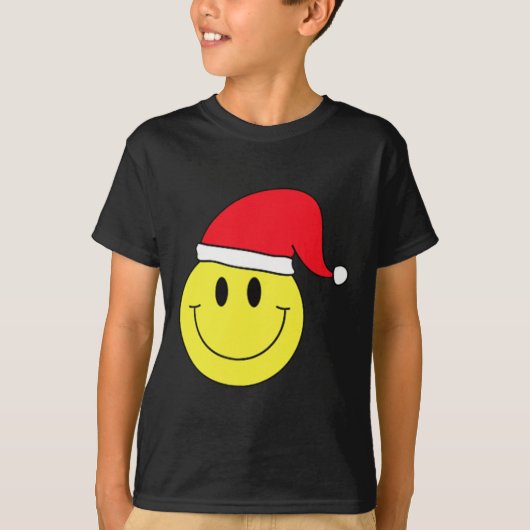 サンタハット イエロー スマイル フェイス Tシャツ クリスマス 冬 (正面)