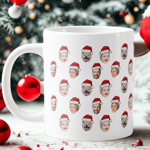 サンタハット オーダーメイド 家族の顔 4枚の写真 クリスマス ジャンボコーヒーマグカップ