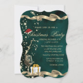 サンタハット、ガラス、緑のクリ企業のスマス 招待状 (正面)