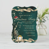 サンタハット、ガラス、緑のクリ企業のスマス 招待状 (スタンド正面)