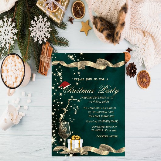 サンタハット、ガラス、緑のクリ企業のスマス 招待状