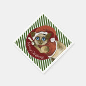 サンタハット&コートクリスマス子猫 スタンダードカクテルナプキン (角)
