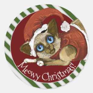 サンタハット&コートクリスマス子猫 ラウンドシール