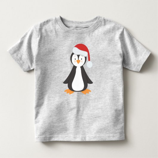 サンタハット、ベビーペンギン、クリスマスペンギン トドラーTシャツ (正面)