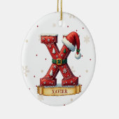 サンタハット 赤いクリスマス文字 X 名前 セラミックオーナメント (右)