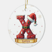 サンタハット 赤いクリスマス文字 X 名前 セラミックオーナメント (左)