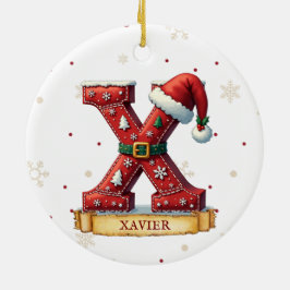サンタハット 赤いクリスマス文字 X 名前 セラミックオーナメント