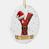 サンタハット 赤いクリスマス文字 Y 名前 セラミックオーナメント (右)