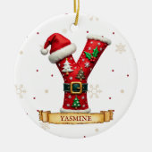 サンタハット 赤いクリスマス文字 Y 名前 セラミックオーナメント (正面)