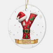 サンタハット 赤いクリスマス文字 Y 名前 セラミックオーナメント (左)