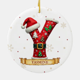サンタハット 赤いクリスマス文字 Y 名前 セラミックオーナメント