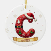 サンタハット 赤いクリスマス 文字 C 名前 セラミックオーナメント (正面)